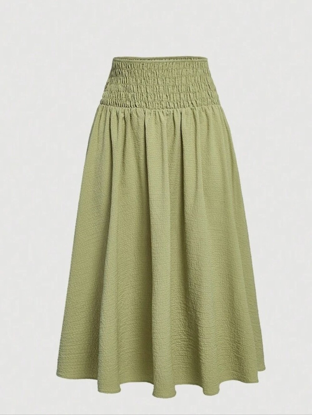 MICHAEL Michael Kors Linen blend Smocked High-Waist Midi Skirt in Light Olive